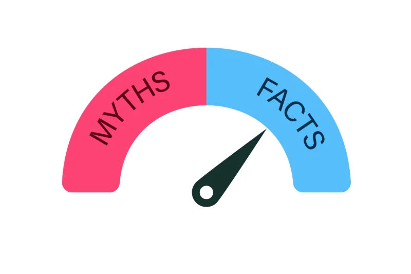 Dial using the words Myths and Facts. Arrow pointing at facts